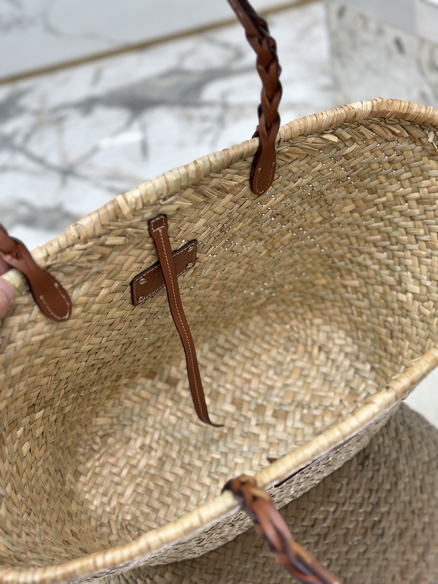 Pra*a woven palm and leather tote