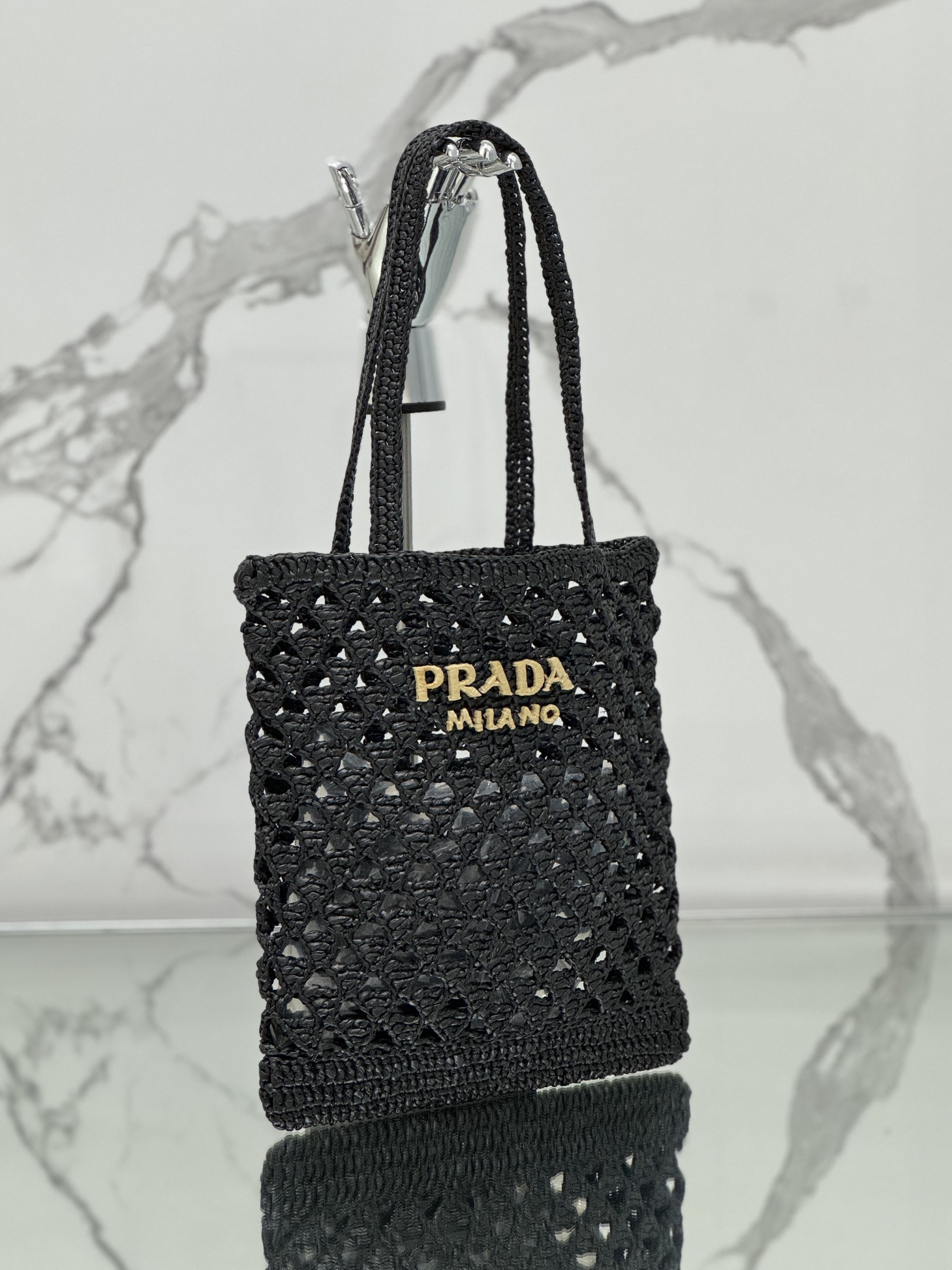 Pra*a woven fabric crochet tote bag