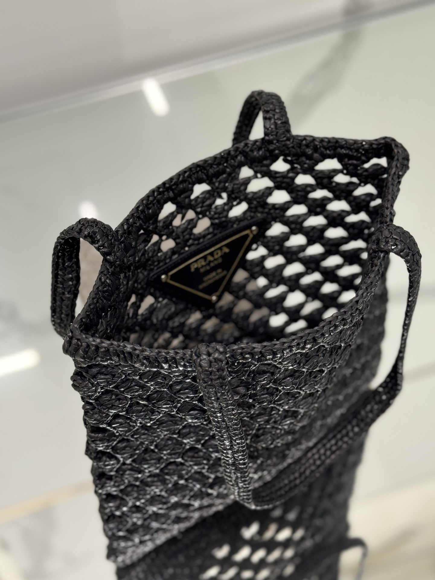 Pra*a woven fabric crochet tote bag