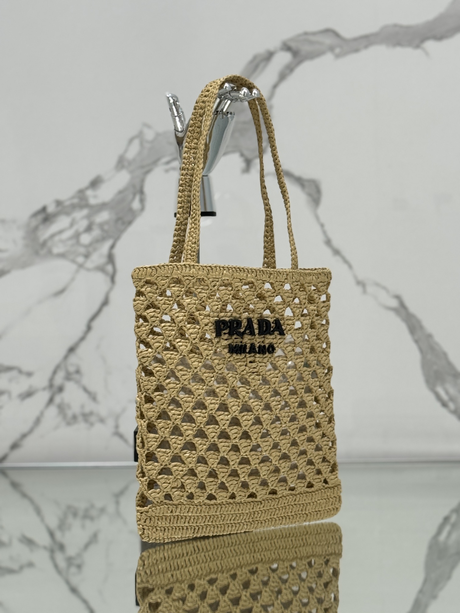 Pra*a woven fabric crochet tote bag