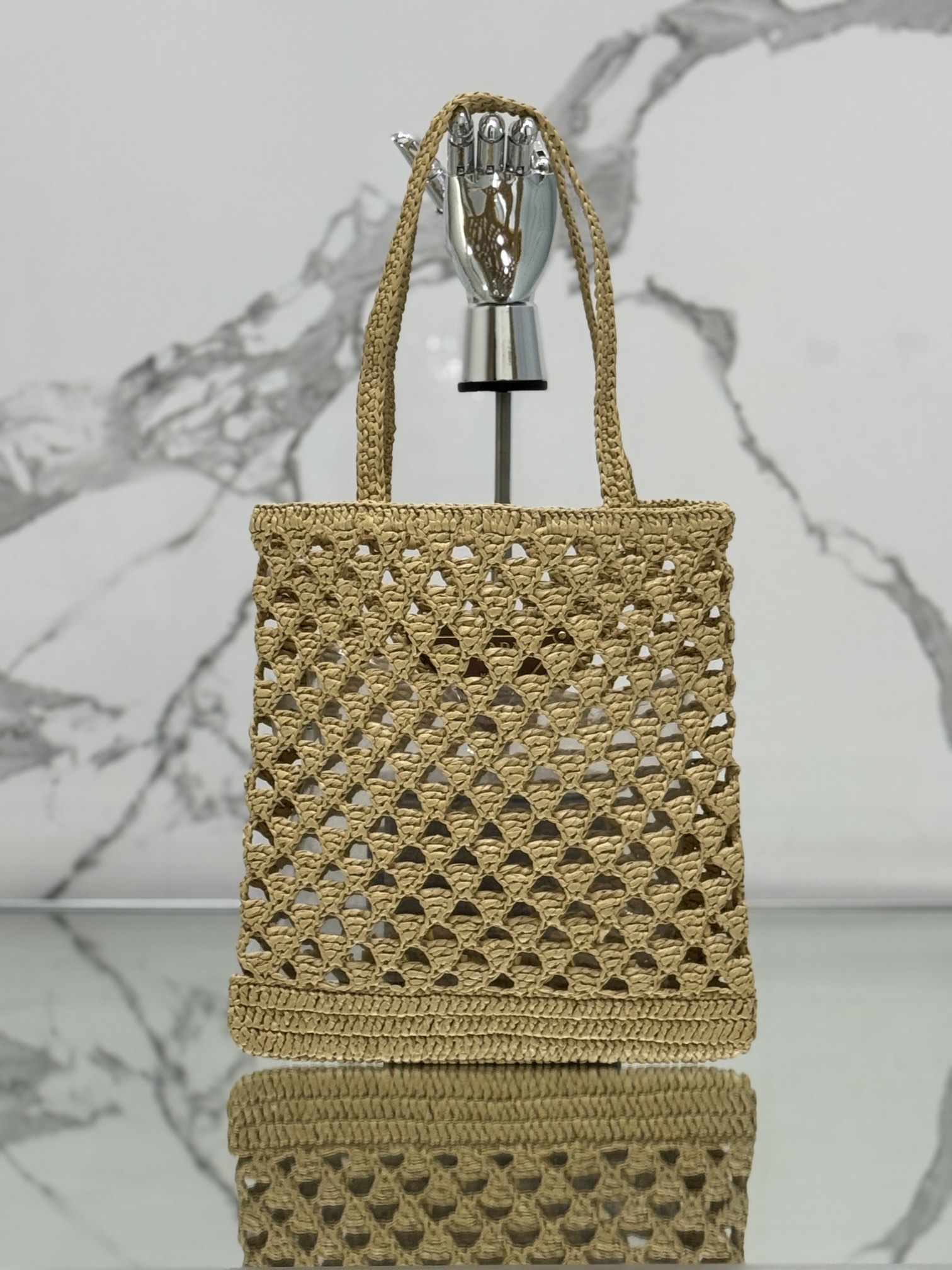 Pra*a woven fabric crochet tote bag