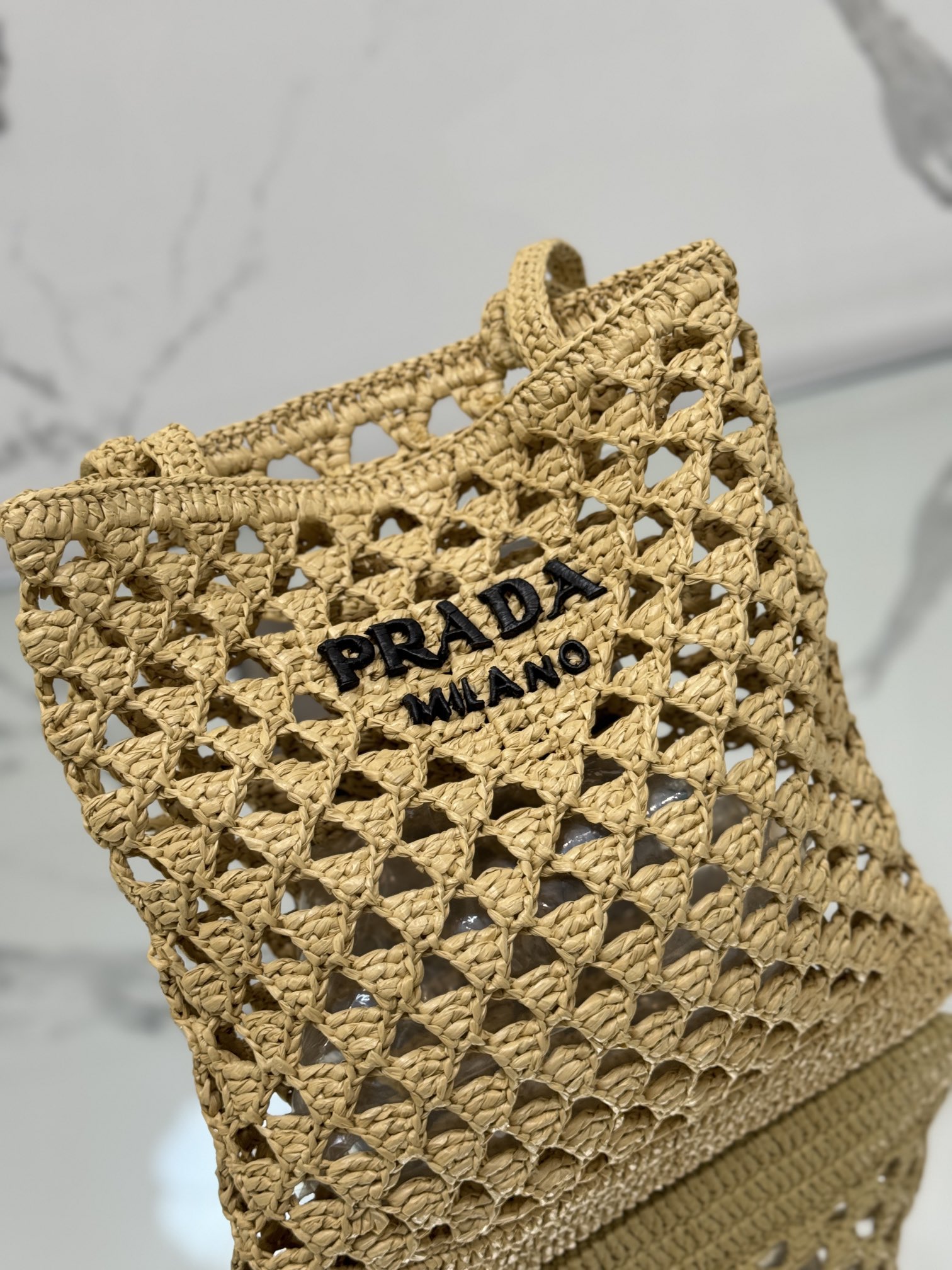 Pra*a woven fabric crochet tote bag