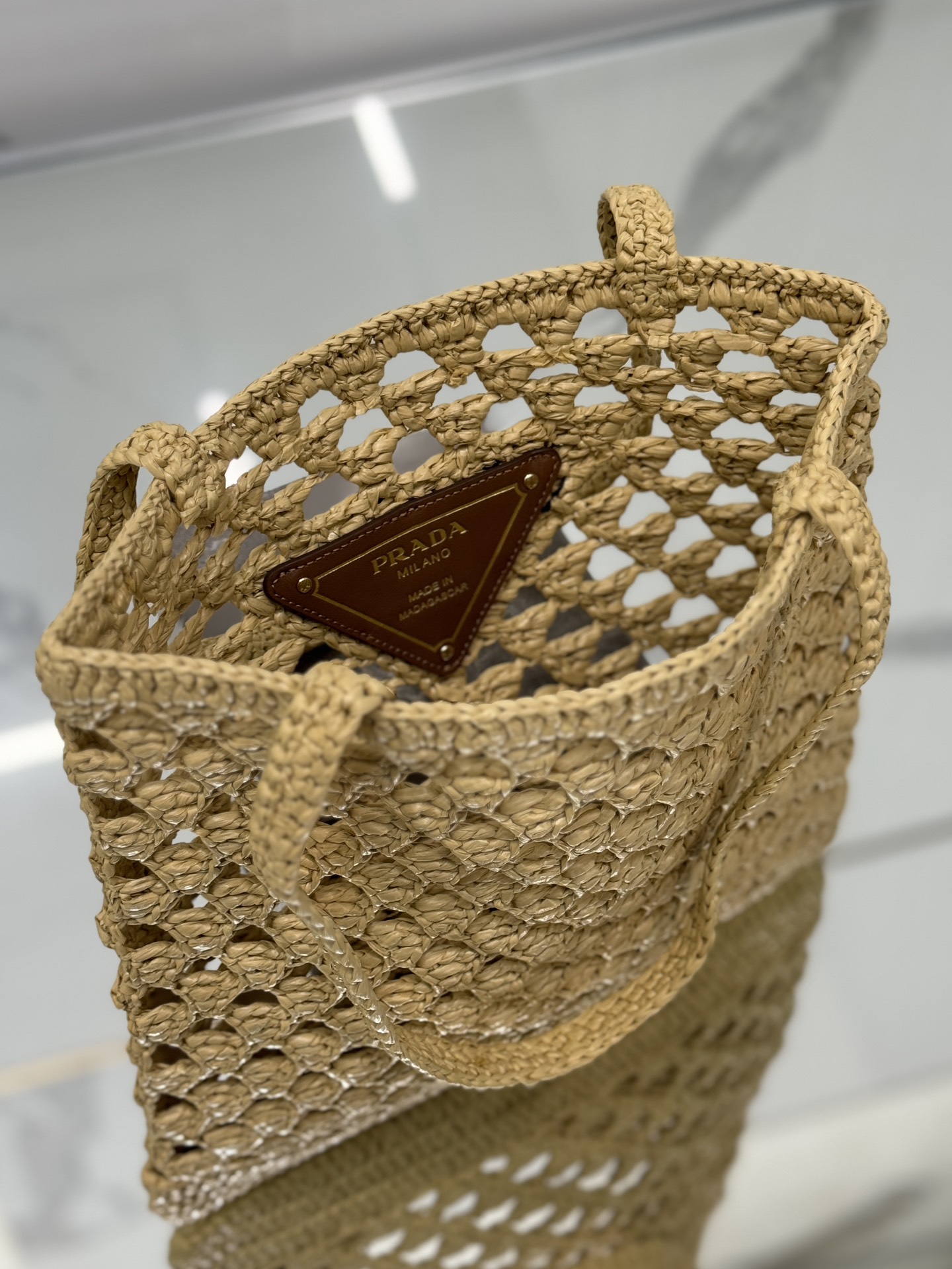 Pra*a woven fabric crochet tote bag